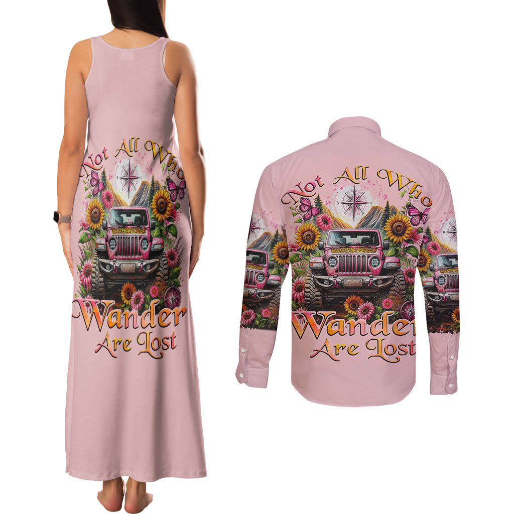 Flower Jeep Couples Matching Tank Maxi Dress and Long Sleeve Button Shirt Not All Who Wander Are Lost