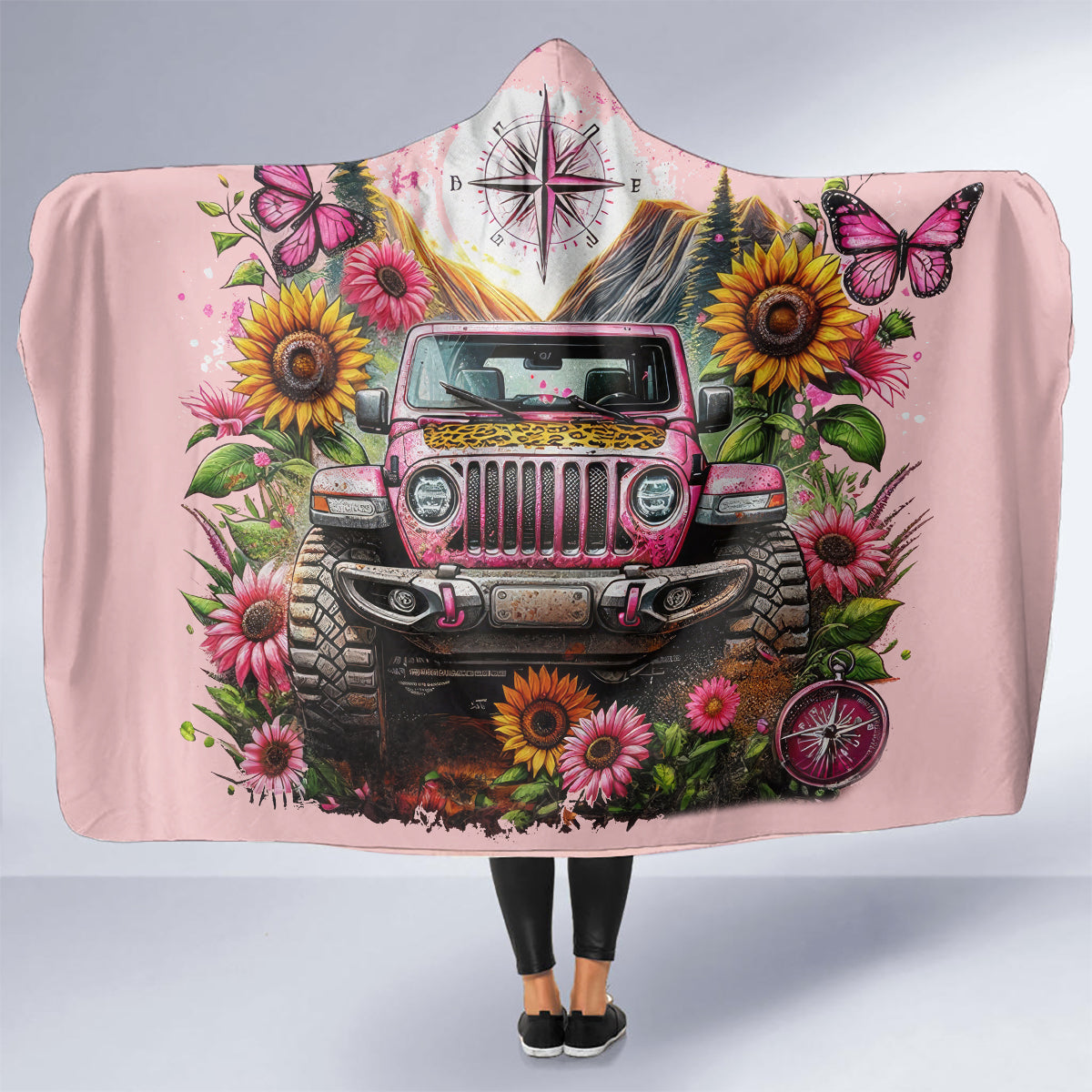 Flower Jeep Hooded Blanket Not All Who Wander Are Lost