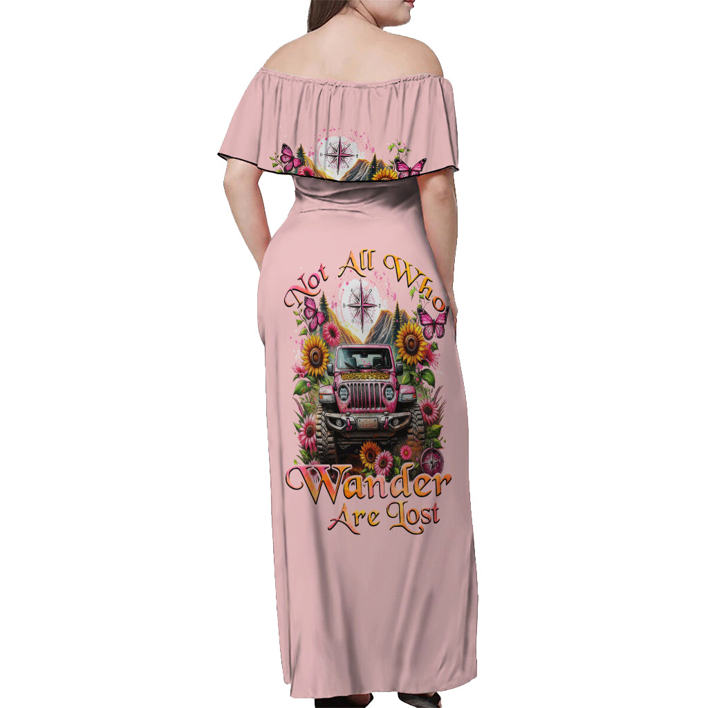 Flower Jeep Off Shoulder Maxi Dress Not All Who Wander Are Lost