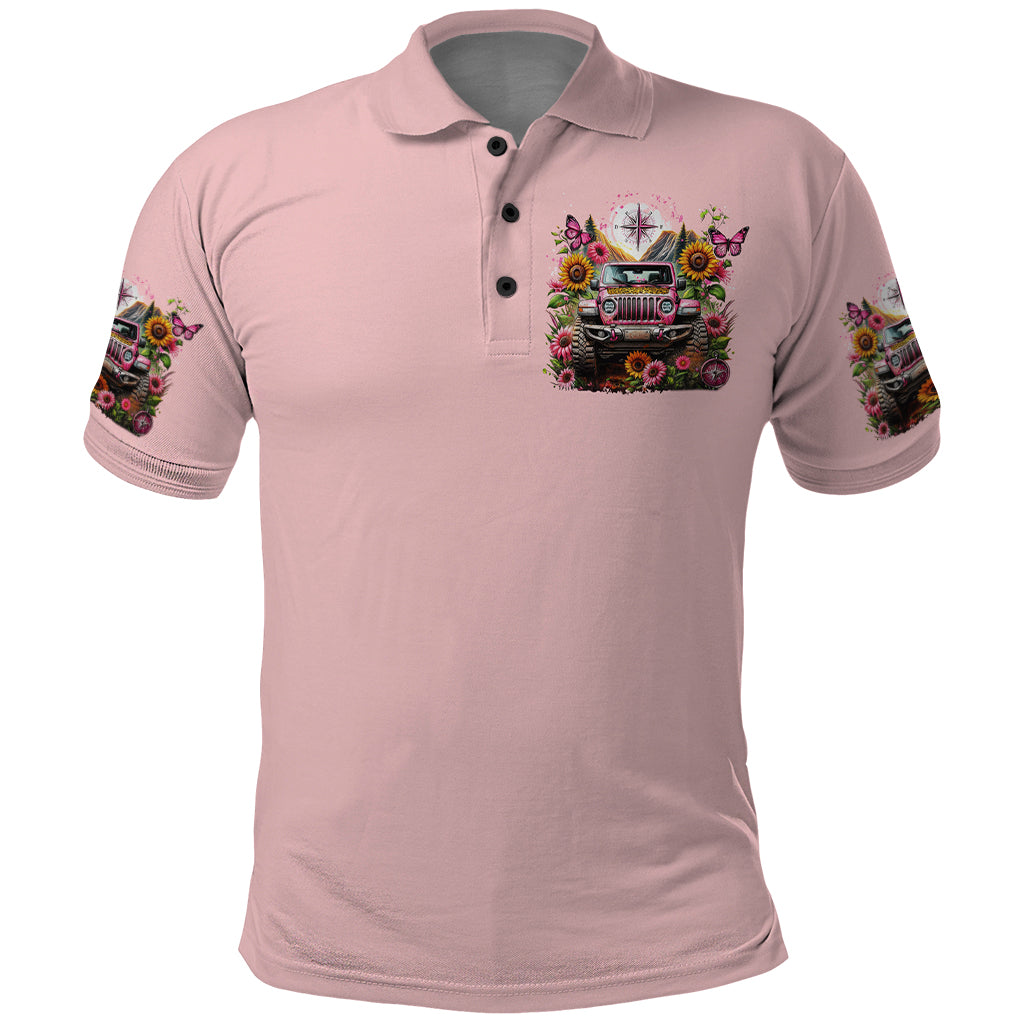 Flower Jeep Polo Shirt Not All Who Wander Are Lost