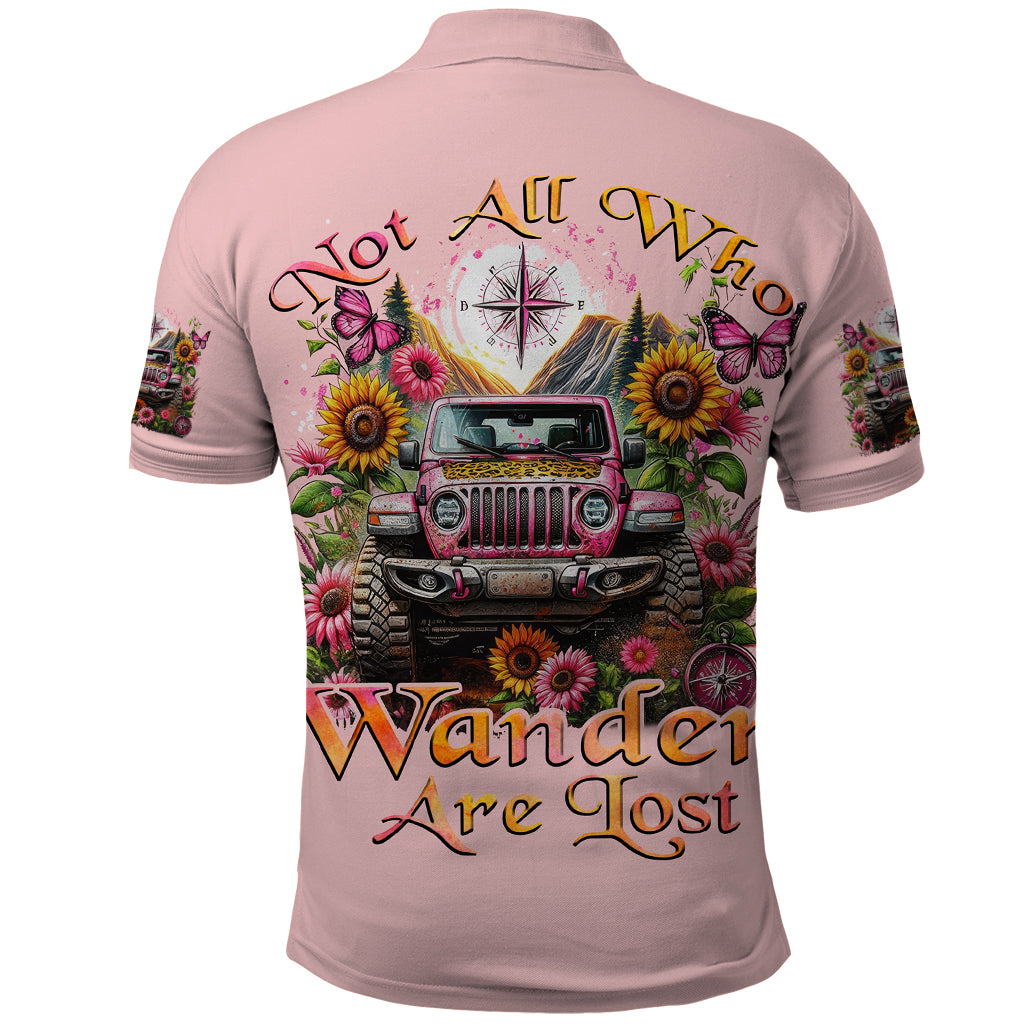 Flower Jeep Polo Shirt Not All Who Wander Are Lost