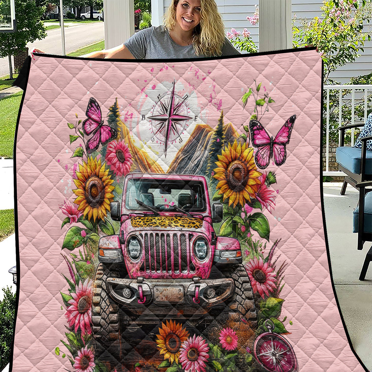 Flower Jeep Quilt Not All Who Wander Are Lost