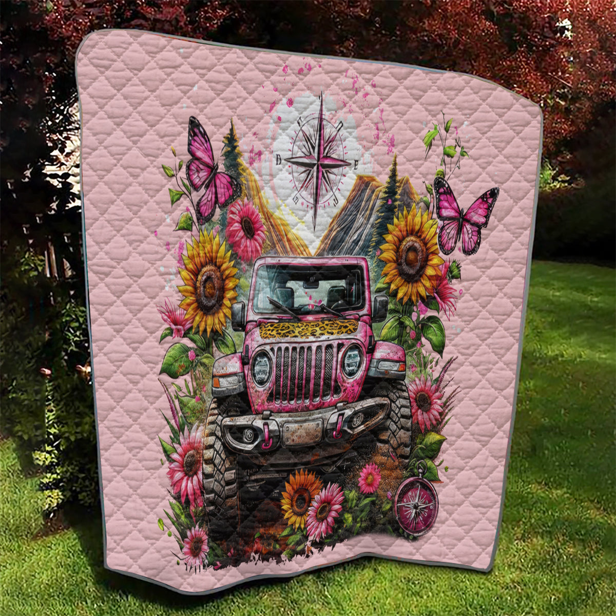 Flower Jeep Quilt Not All Who Wander Are Lost