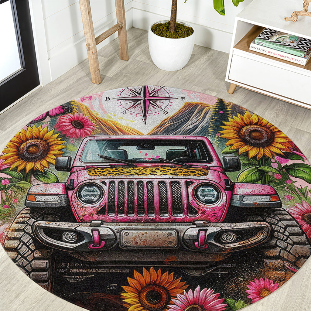 Flower Jeep Round Carpet Not All Who Wander Are Lost