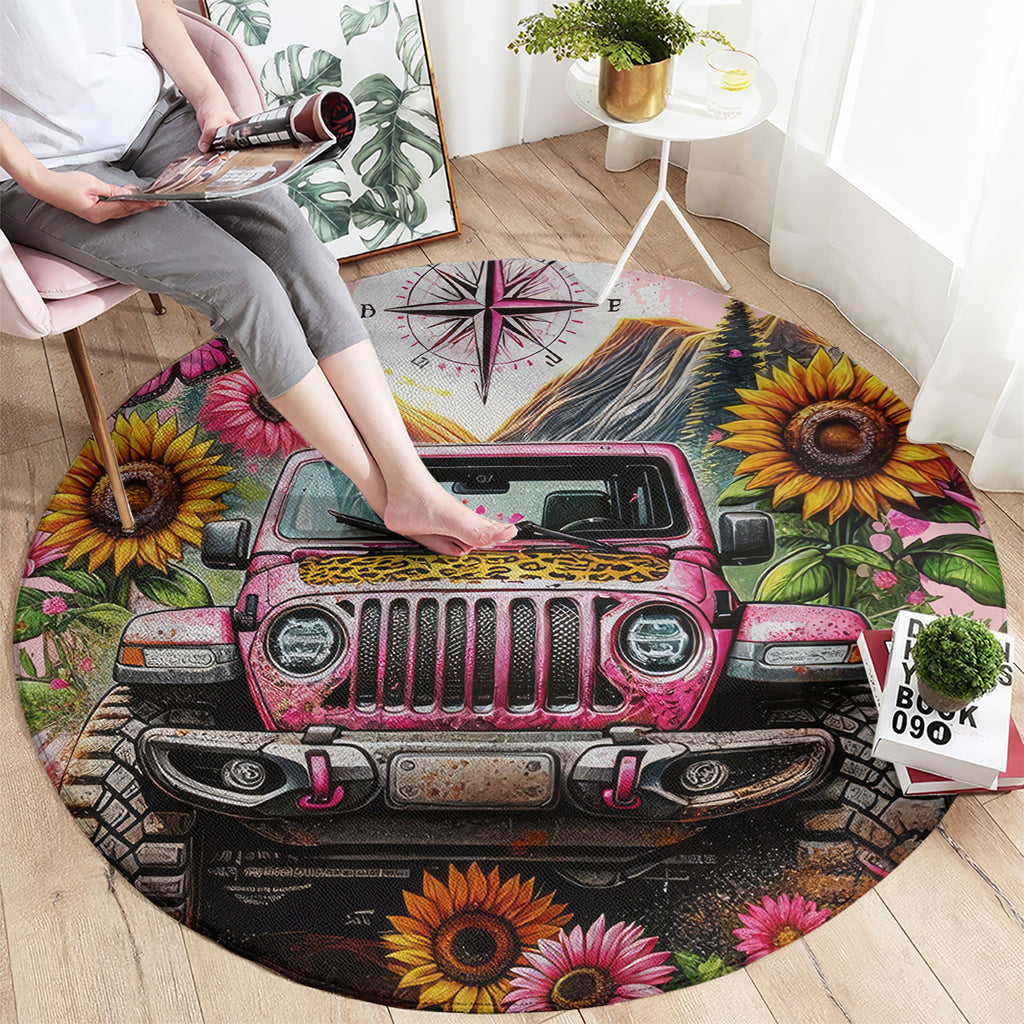Flower Jeep Round Carpet Not All Who Wander Are Lost