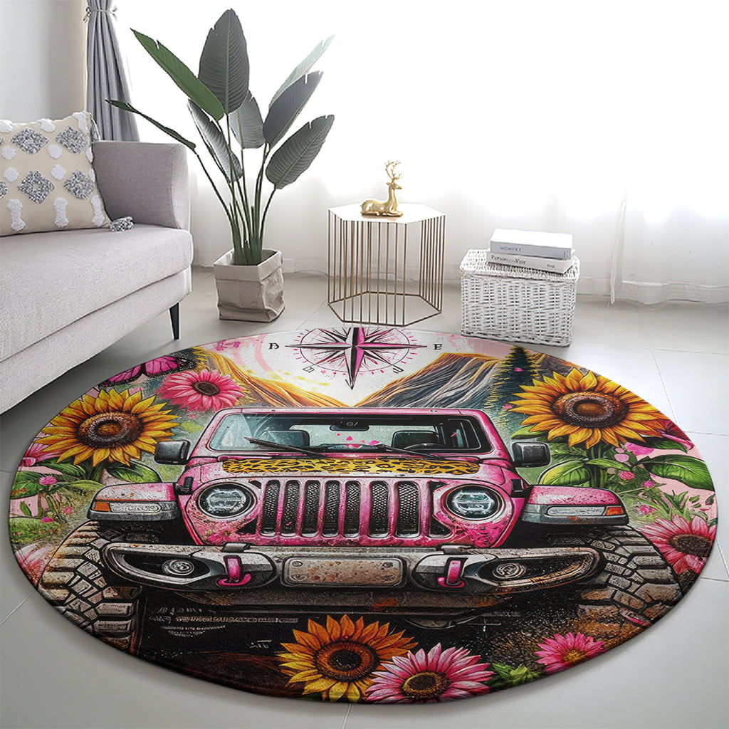 Flower Jeep Round Carpet Not All Who Wander Are Lost