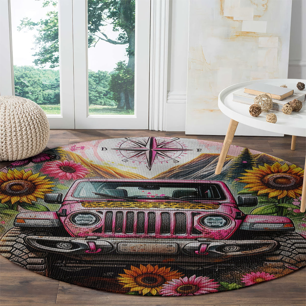 Flower Jeep Round Carpet Not All Who Wander Are Lost