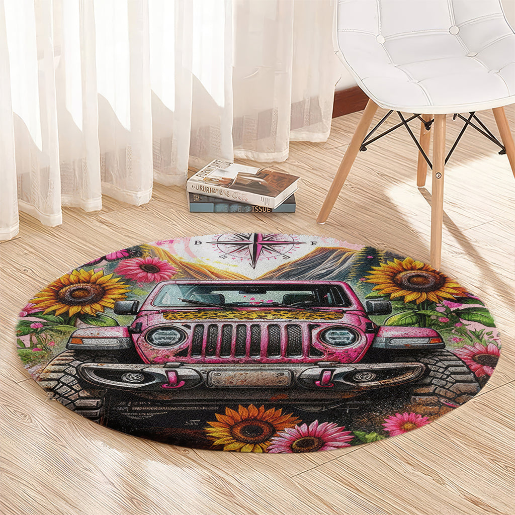Flower Jeep Round Carpet Not All Who Wander Are Lost