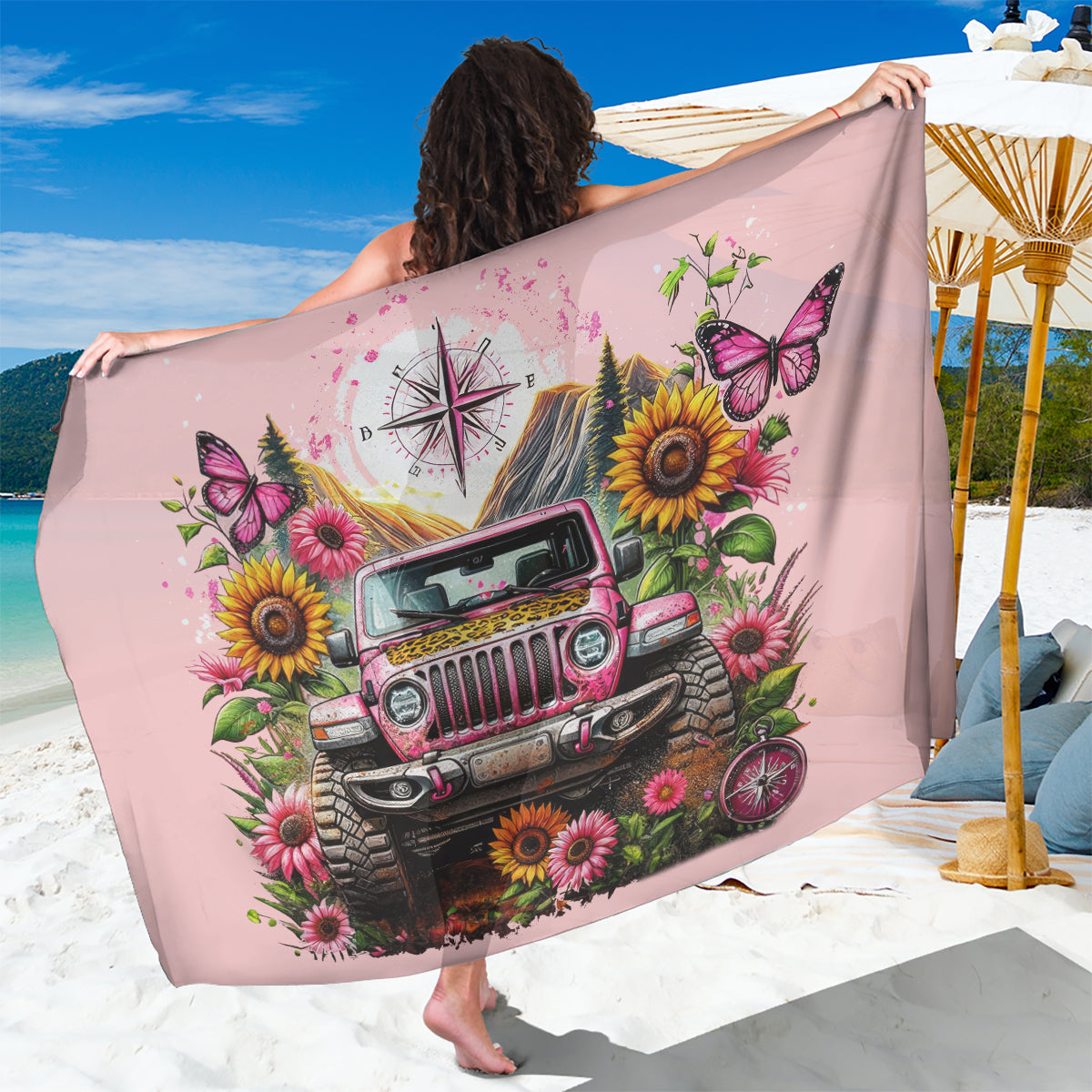 Flower Jeep Sarong Not All Who Wander Are Lost