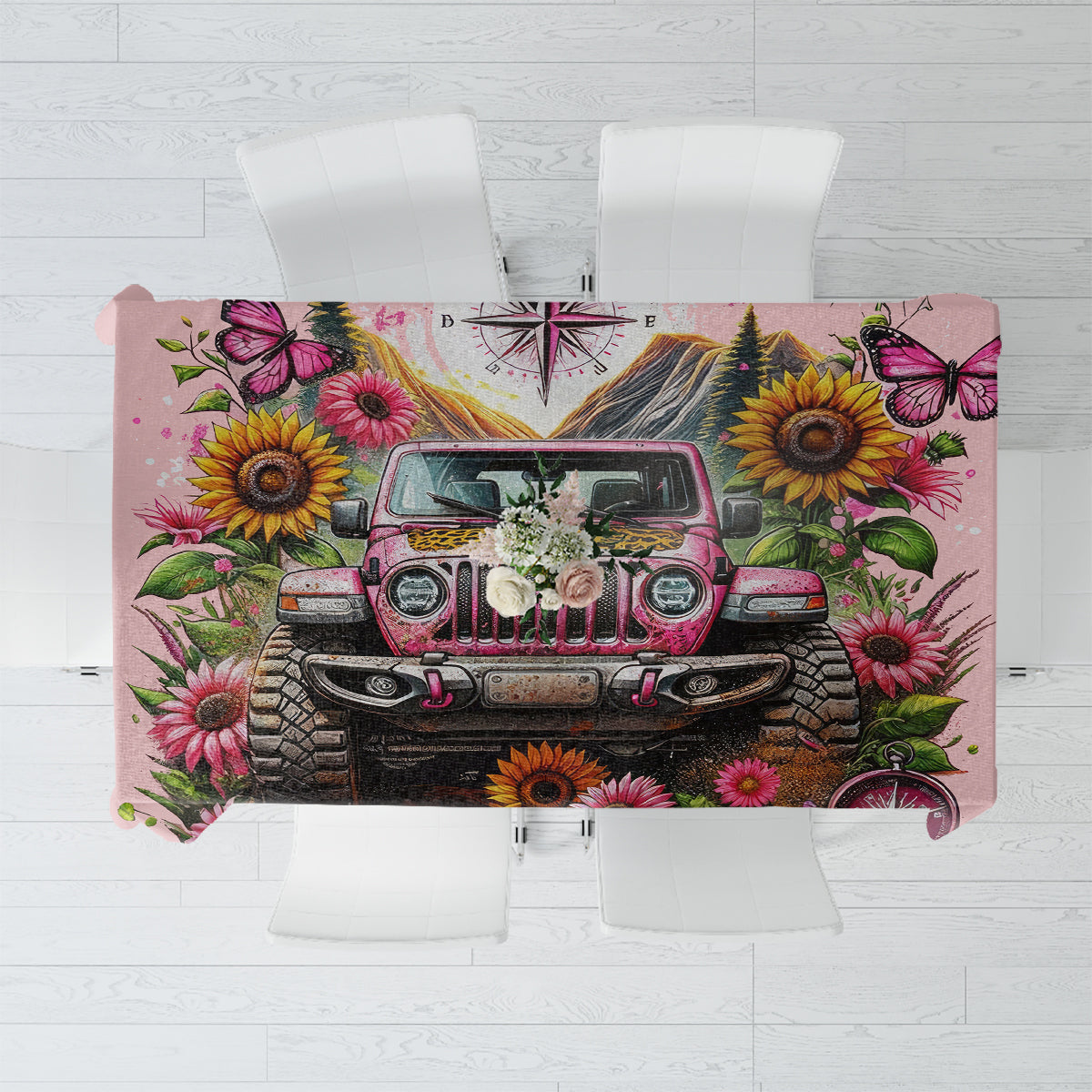 Flower Jeep Tablecloth Not All Who Wander Are Lost