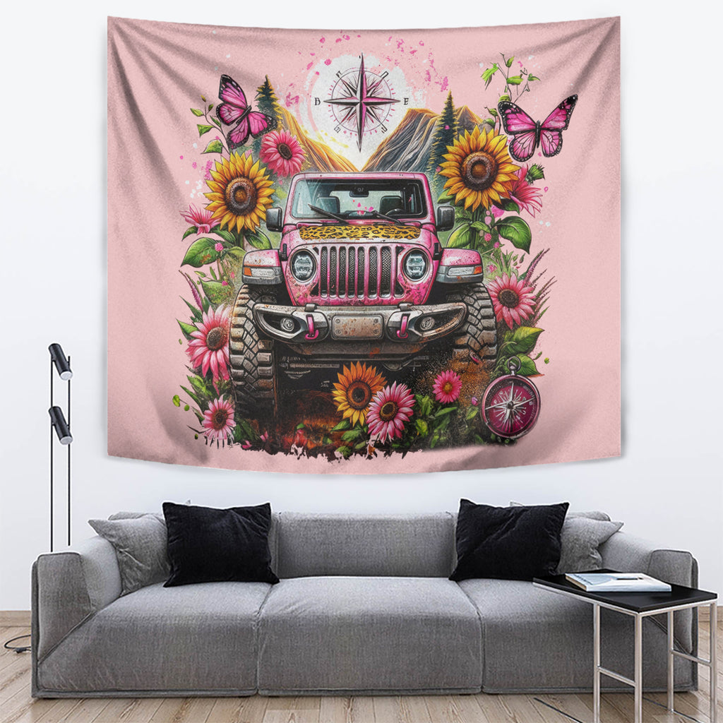 Flower Jeep Tapestry Not All Who Wander Are Lost