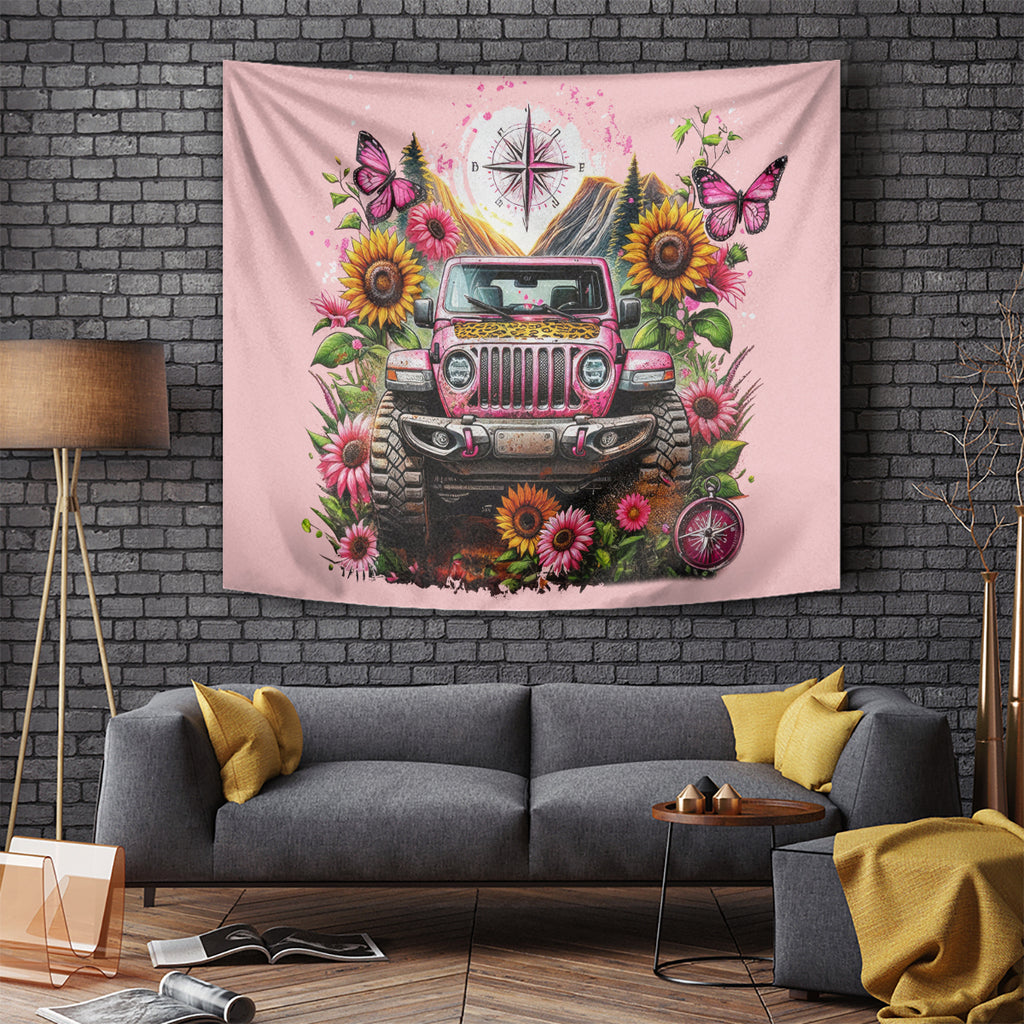 Flower Jeep Tapestry Not All Who Wander Are Lost
