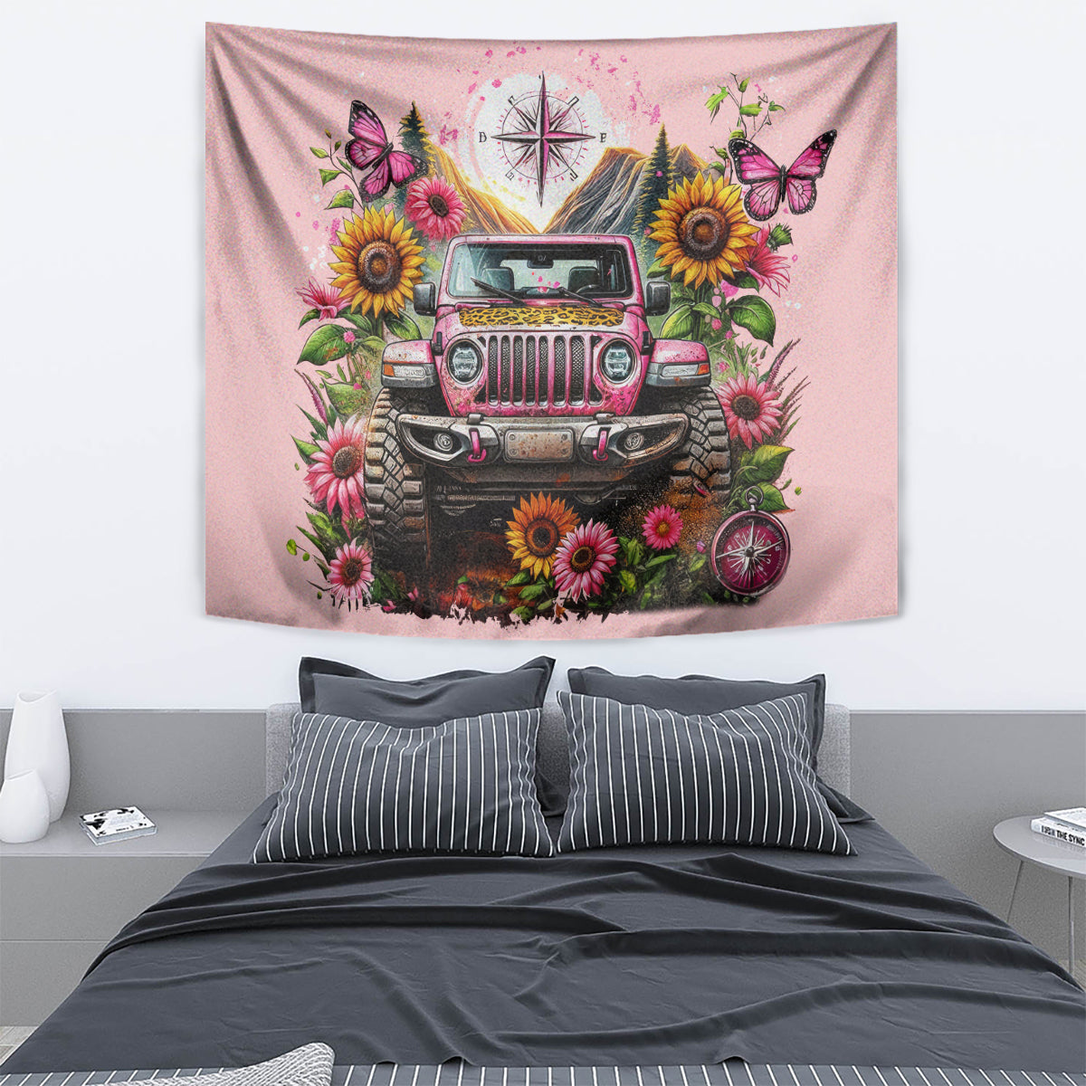 Flower Jeep Tapestry Not All Who Wander Are Lost