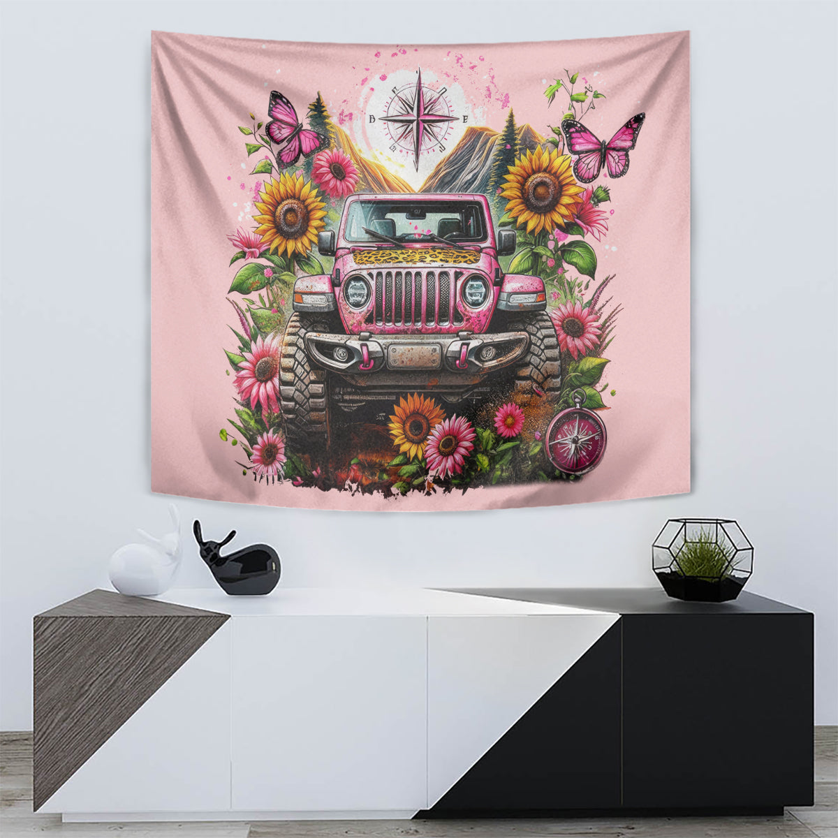 Flower Jeep Tapestry Not All Who Wander Are Lost