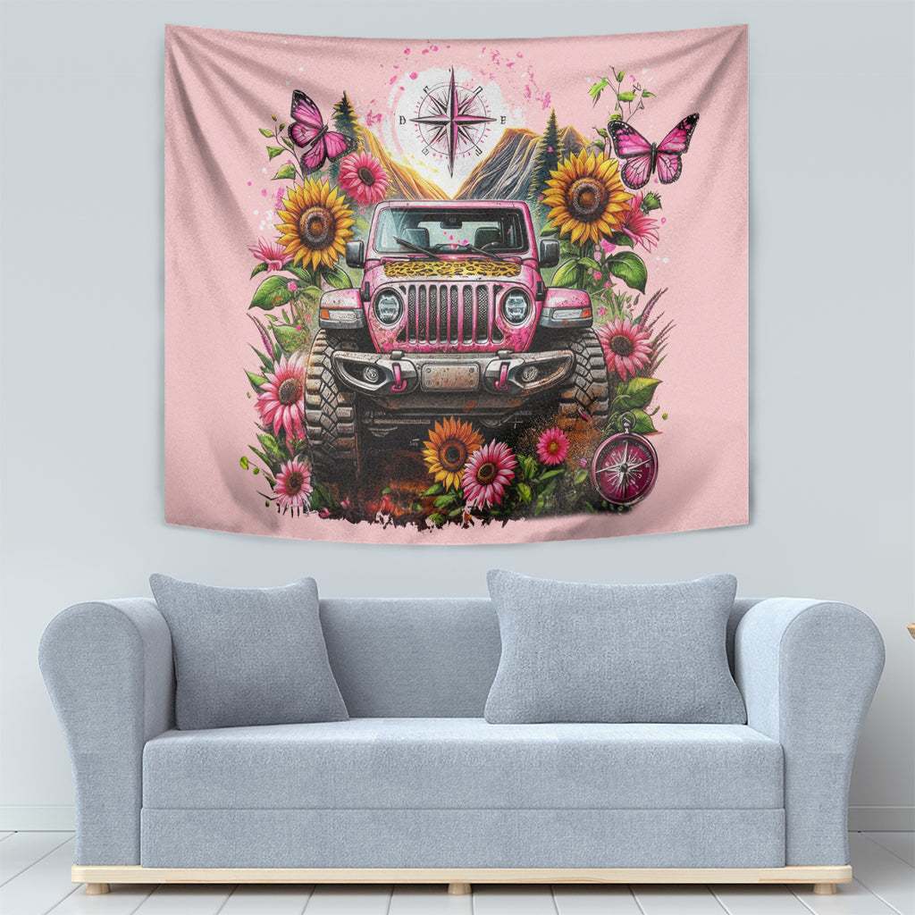 Flower Jeep Tapestry Not All Who Wander Are Lost