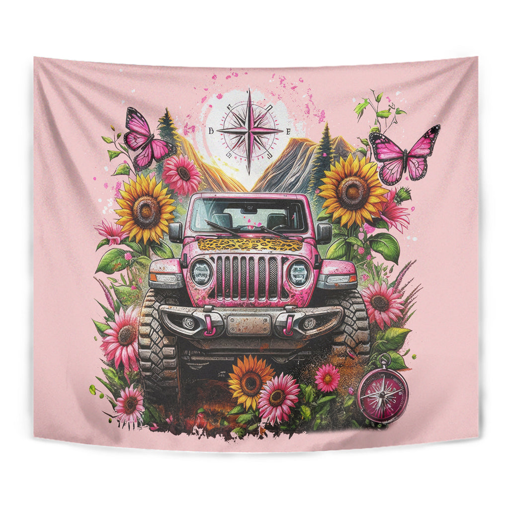 Flower Jeep Tapestry Not All Who Wander Are Lost