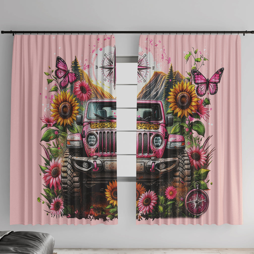 Flower Jeep Window Curtain Not All Who Wander Are Lost