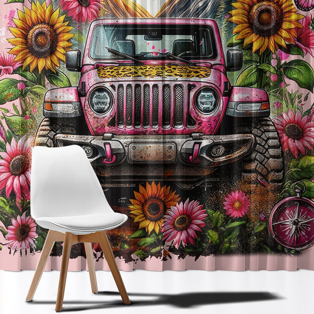 Flower Jeep Window Curtain Not All Who Wander Are Lost