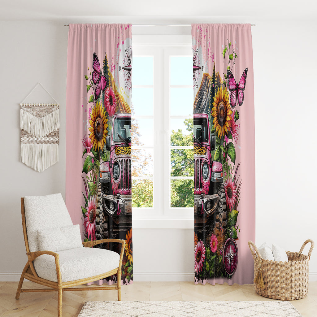 Flower Jeep Window Curtain Not All Who Wander Are Lost
