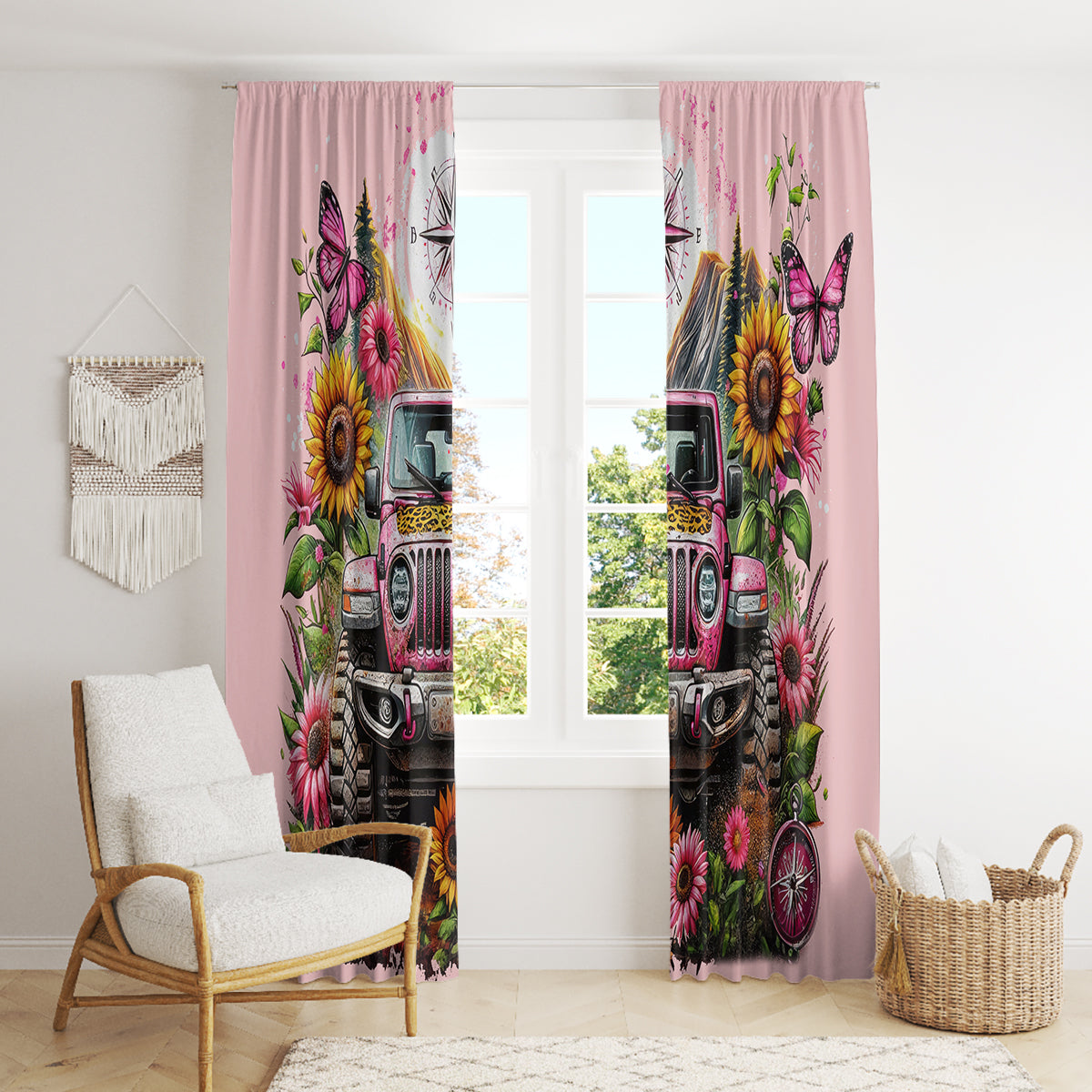Flower Jeep Window Curtain Not All Who Wander Are Lost