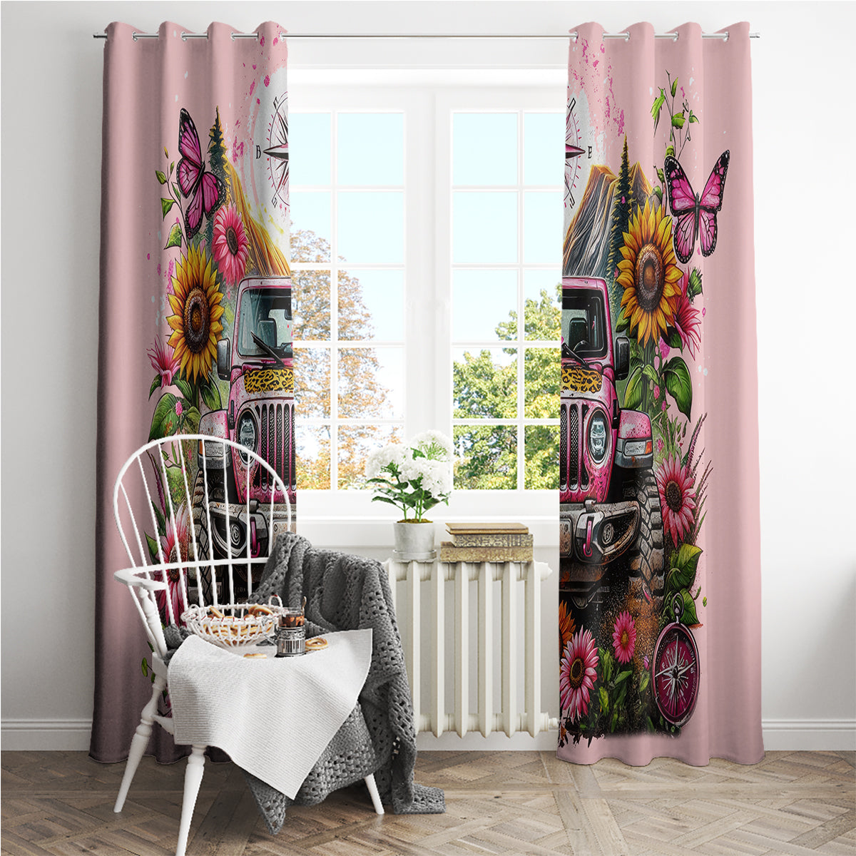 Flower Jeep Window Curtain Not All Who Wander Are Lost