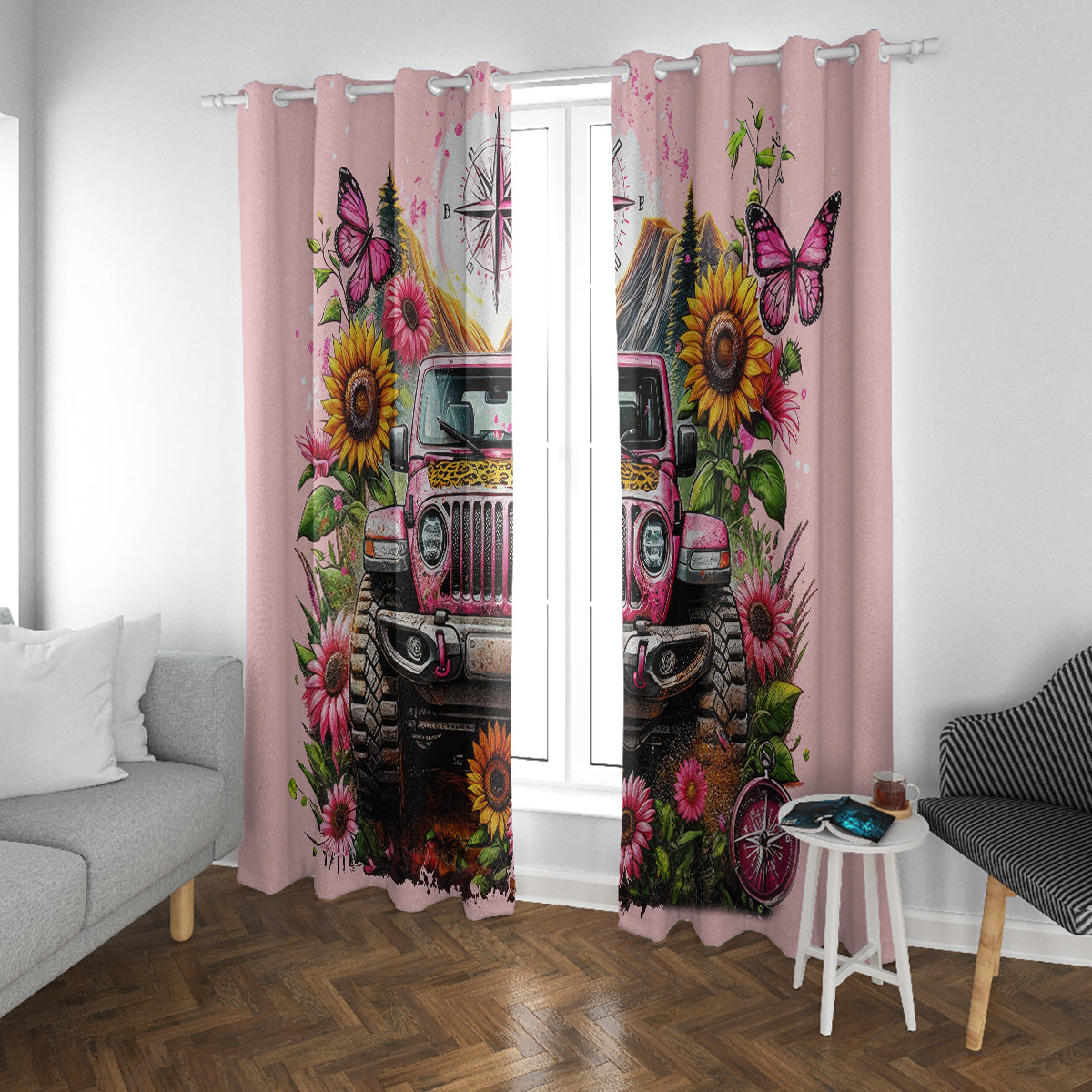 Flower Jeep Window Curtain Not All Who Wander Are Lost