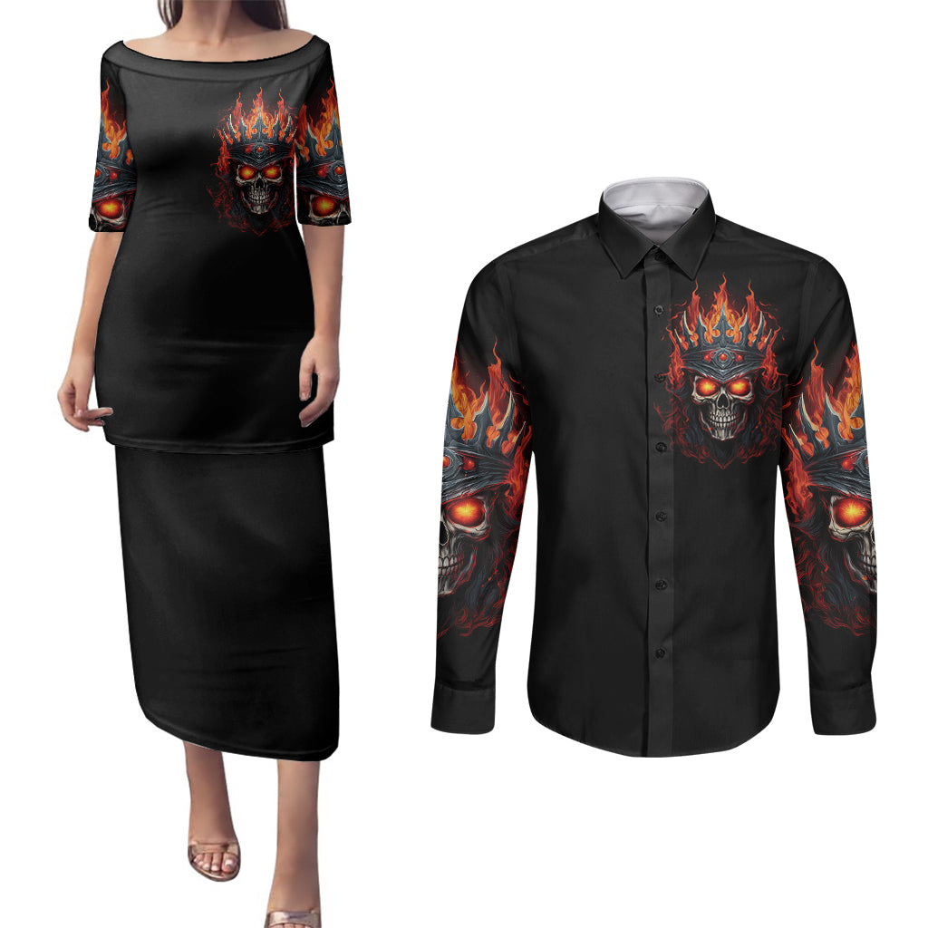 king-skull-couples-matching-puletasi-dress-and-long-sleeve-button-shirts-dont-make-me-mad-then-tell-me-to-calm-down
