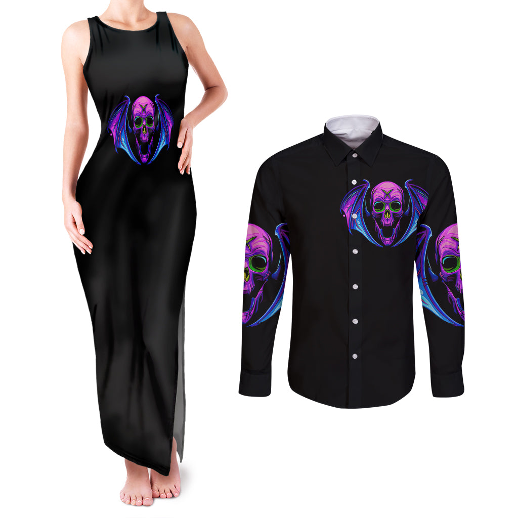 bat-skull-couples-matching-tank-maxi-dress-and-long-sleeve-button-shirts-bat-skull-hello-darkness-my-old-friend