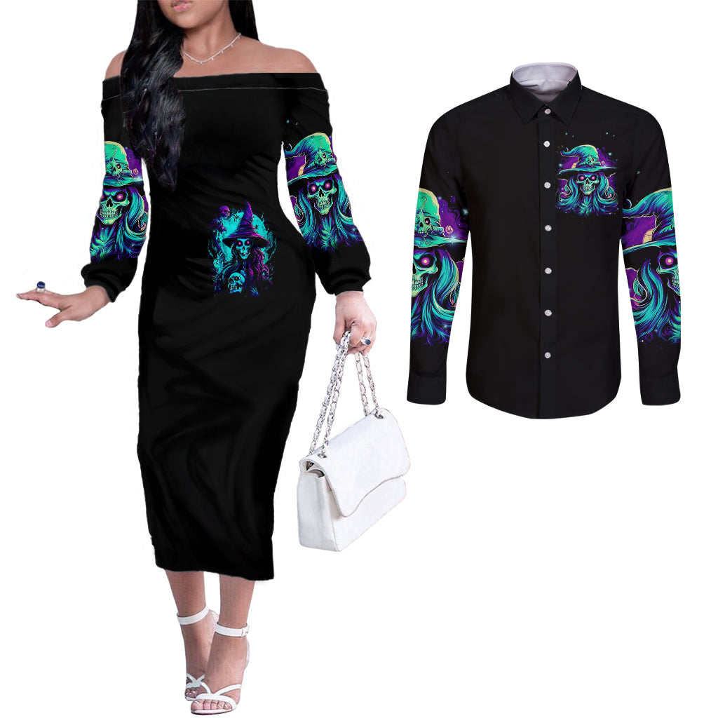 witch-skull-couples-matching-off-the-shoulder-long-sleeve-dress-and-long-sleeve-button-shirts-skull-witch-hello-darkness-my-old-friend