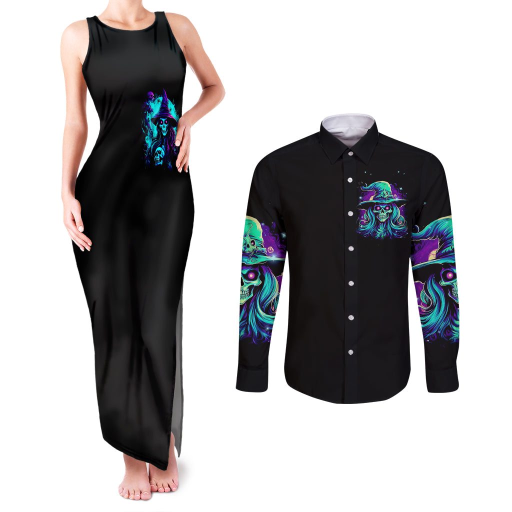 witch-skull-couples-matching-tank-maxi-dress-and-long-sleeve-button-shirts-skull-witch-hello-darkness-my-old-friend