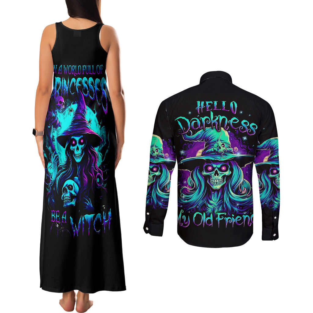 witch-skull-couples-matching-tank-maxi-dress-and-long-sleeve-button-shirts-skull-witch-hello-darkness-my-old-friend