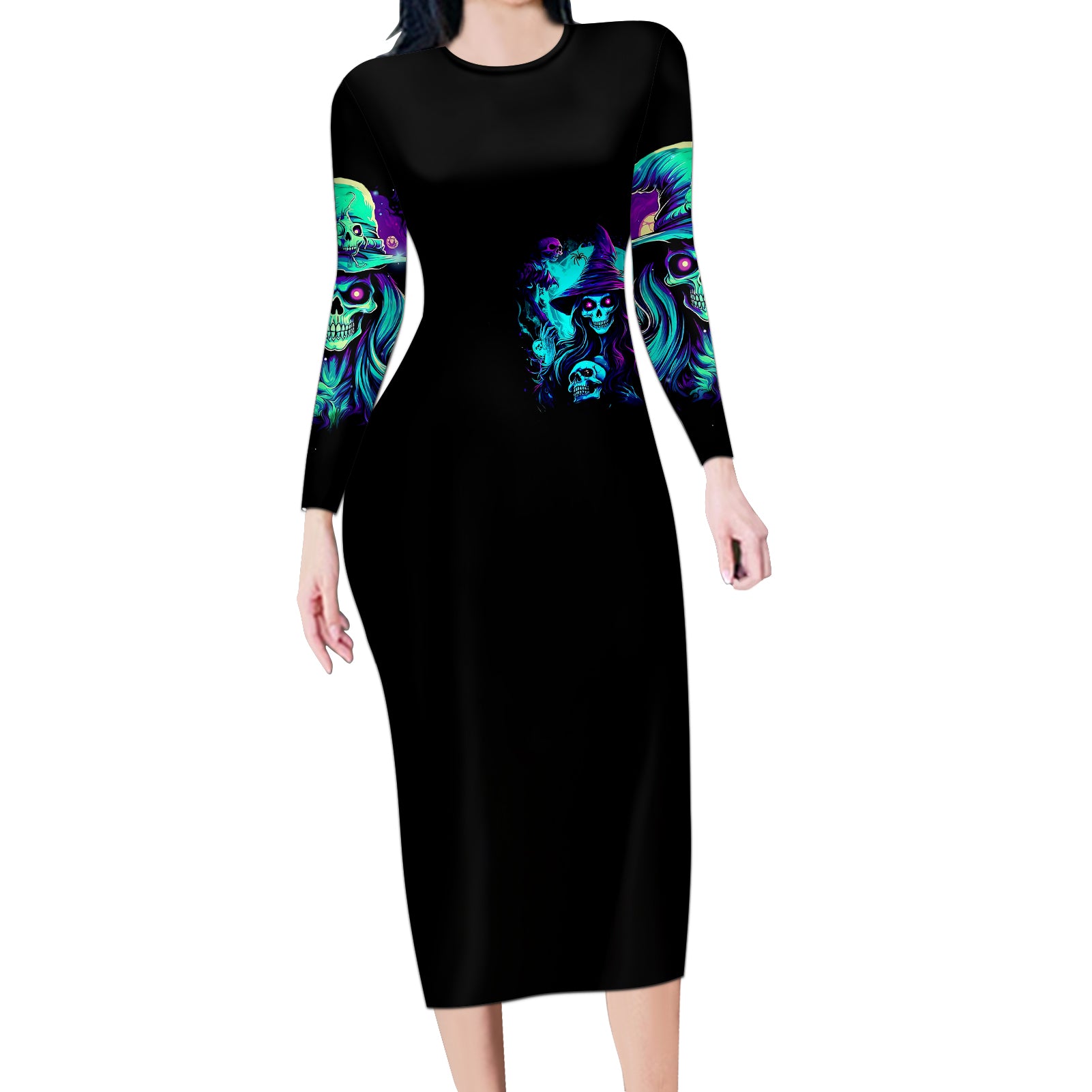 witch-skull-long-sleeve-bodycon-dress-skull-witch-hello-darkness-my-old-friend