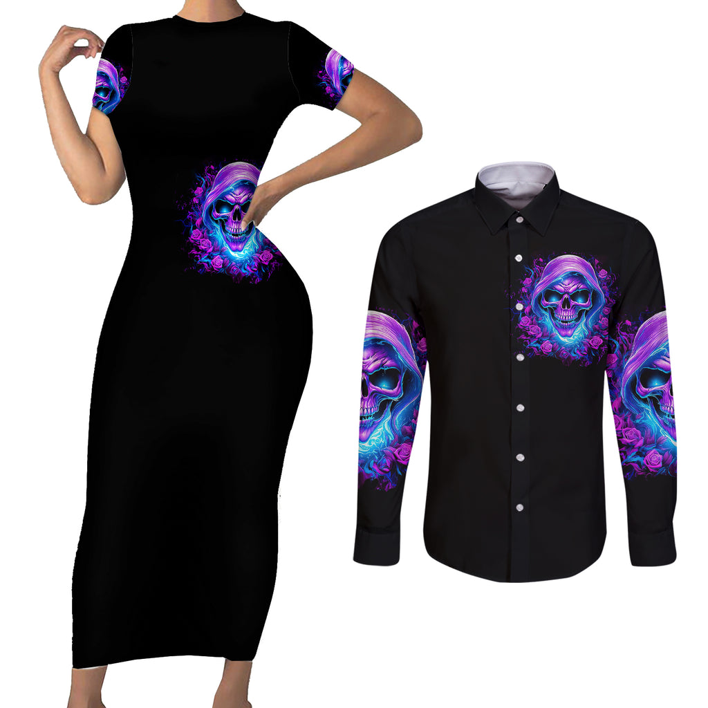 rose-skull-couples-matching-short-sleeve-bodycon-dress-and-long-sleeve-button-shirts-im-blunt-because-god-rolled-me-that-way