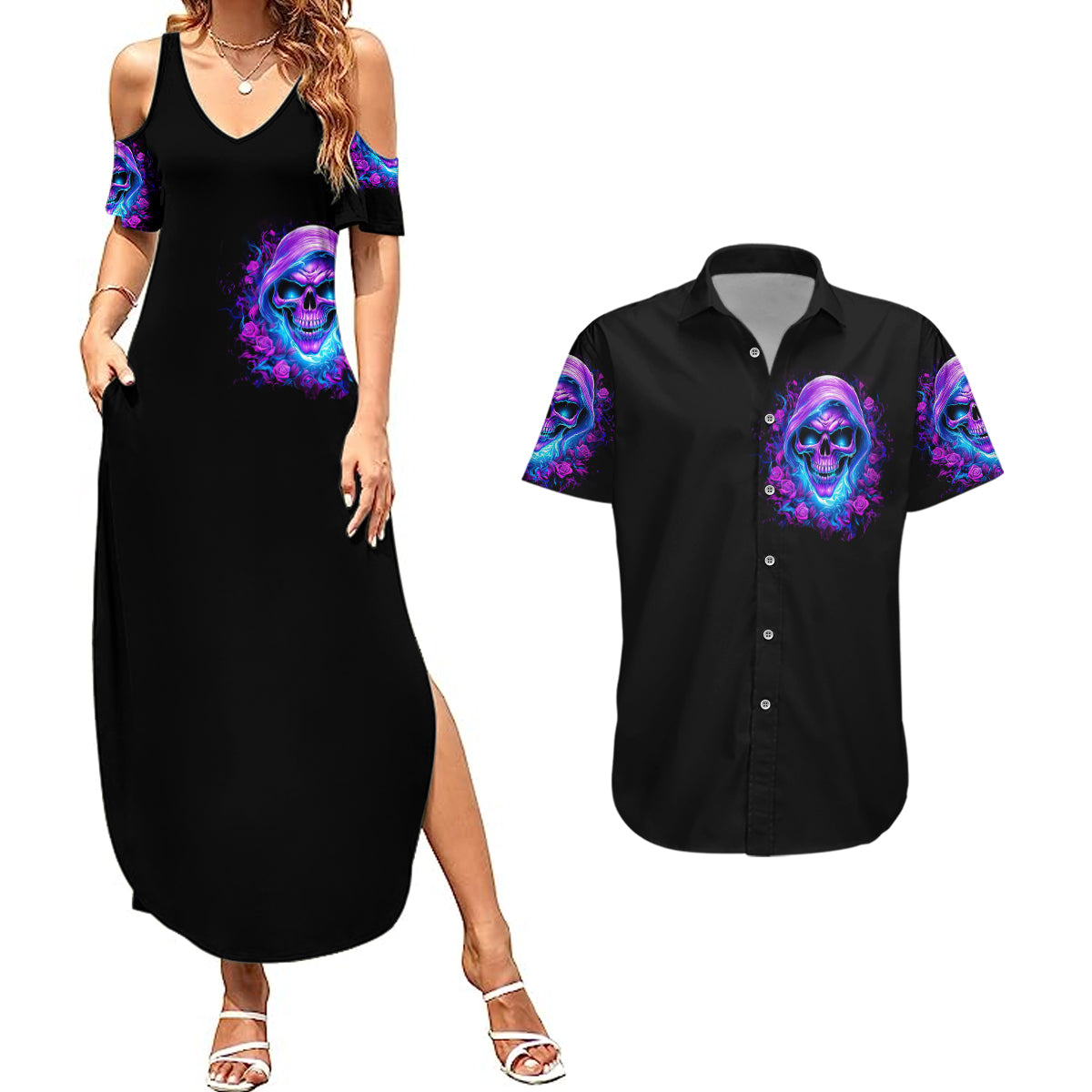 rose-skull-couples-matching-summer-maxi-dress-and-hawaiian-shirt-im-blunt-because-god-rolled-me-that-way