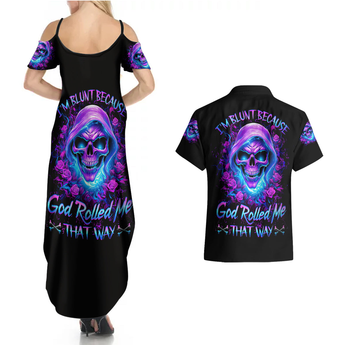 rose-skull-couples-matching-summer-maxi-dress-and-hawaiian-shirt-im-blunt-because-god-rolled-me-that-way