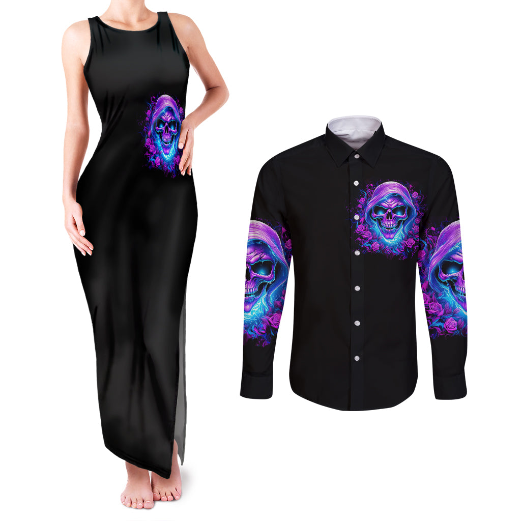 rose-skull-couples-matching-tank-maxi-dress-and-long-sleeve-button-shirts-im-blunt-because-god-rolled-me-that-way