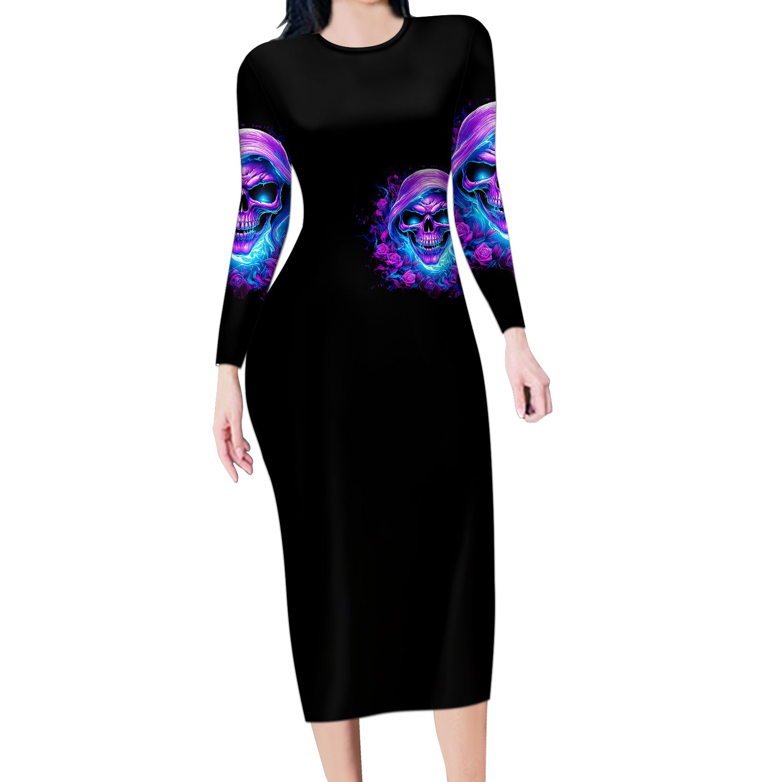 rose-skull-long-sleeve-bodycon-dress-im-blunt-because-god-rolled-me-that-way