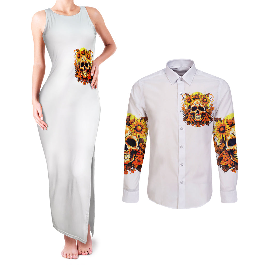 sunflower-skull-couples-matching-tank-maxi-dress-and-long-sleeve-button-shirts-sunflower-im-blunt-because-god-rolled-me-that-way