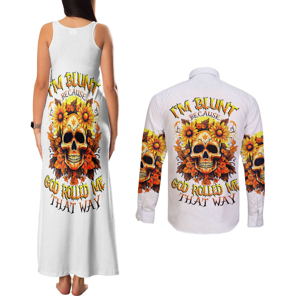 sunflower-skull-couples-matching-tank-maxi-dress-and-long-sleeve-button-shirts-sunflower-im-blunt-because-god-rolled-me-that-way