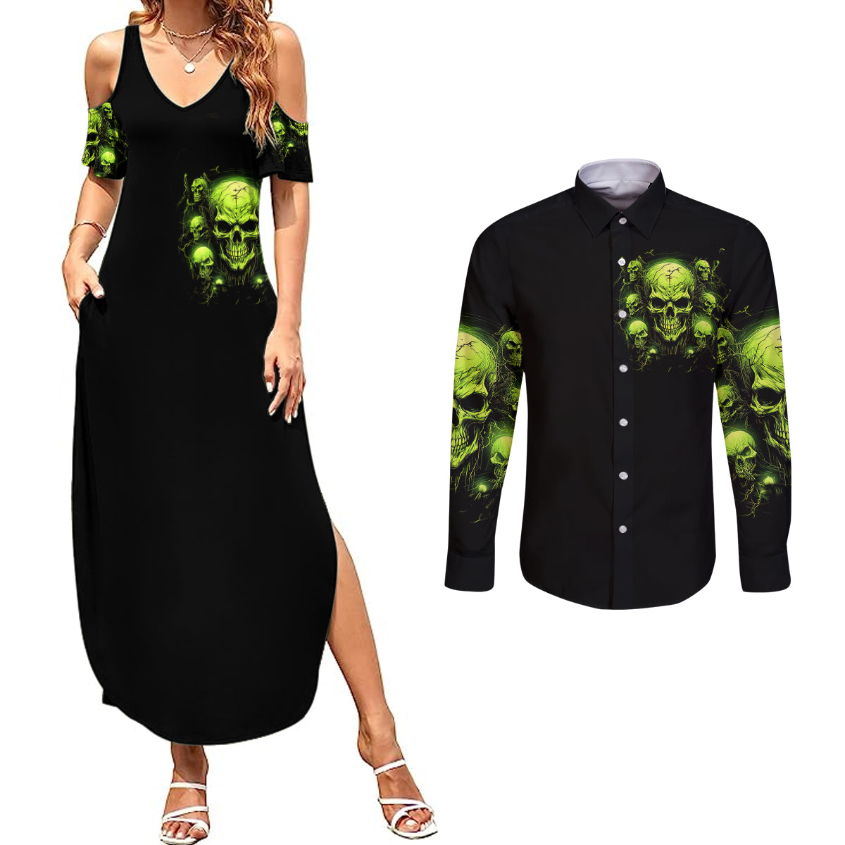 thunder-skull-couples-matching-summer-maxi-dress-and-long-sleeve-button-shirts-thunder-skull-i-never-alone-my-demon-with-me-247