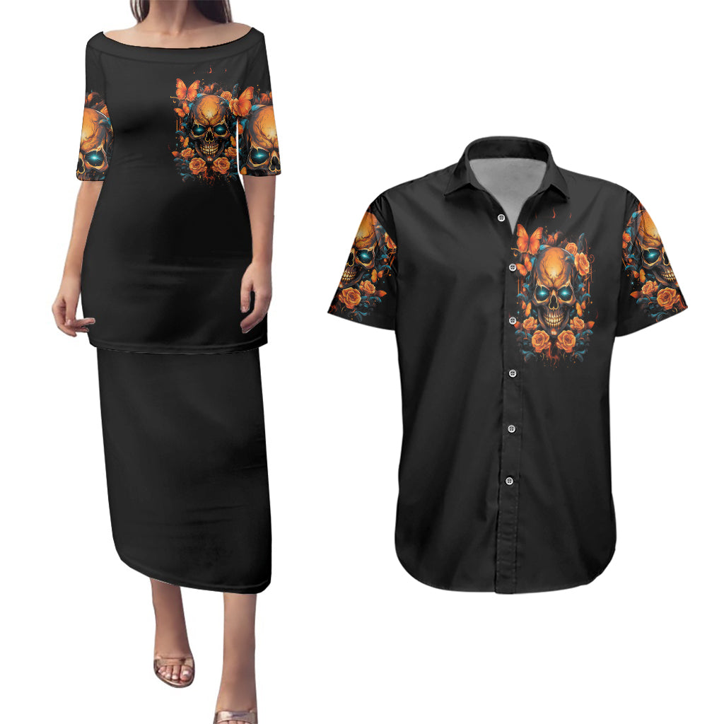 flower-skull-couples-matching-puletasi-dress-and-hawaiian-shirt-litte-bit-of-heaven-with-a-wild-side
