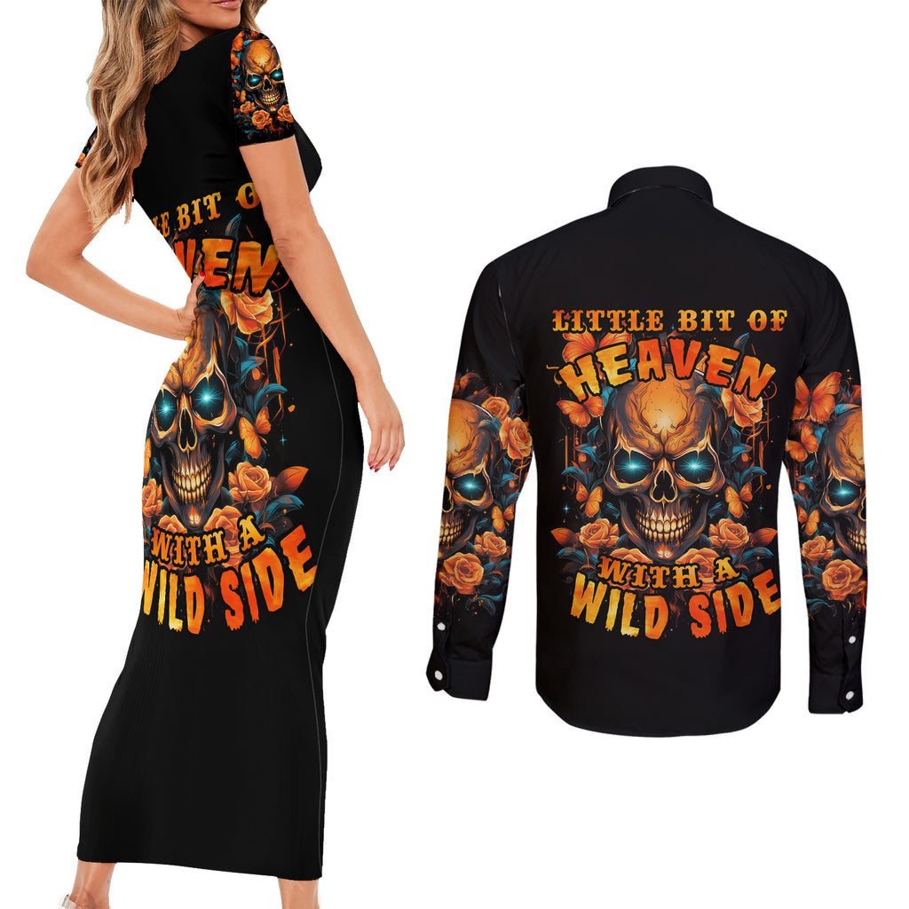 flower-skull-couples-matching-short-sleeve-bodycon-dress-and-long-sleeve-button-shirts-litte-bit-of-heaven-with-a-wild-side