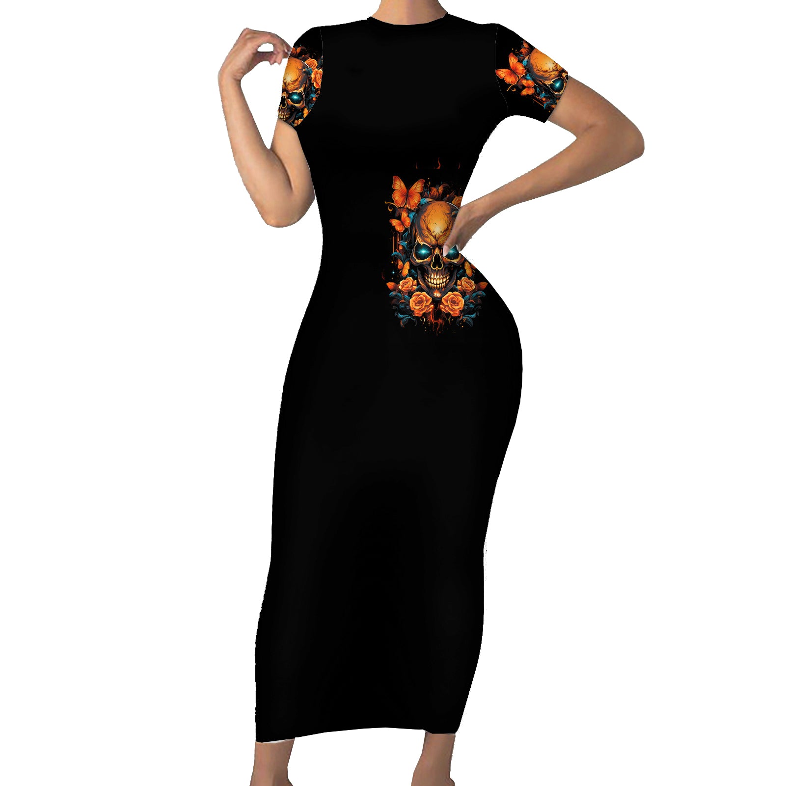 flower-skull-short-sleeve-bodycon-dress-litte-bit-of-heaven-with-a-wild-side