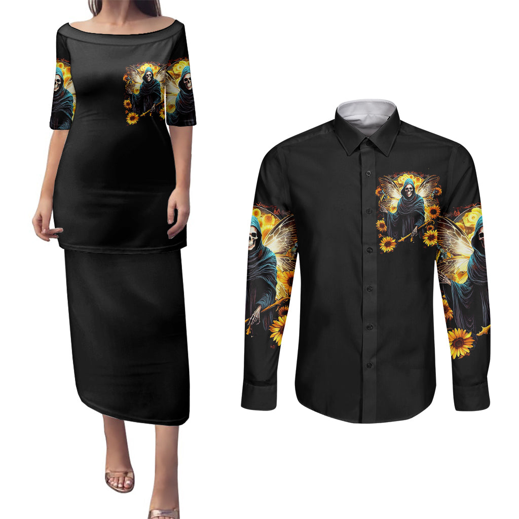 fairy-death-skull-couples-matching-puletasi-dress-and-long-sleeve-button-shirts-mess-with-me-ill-let-karma-do-its-job