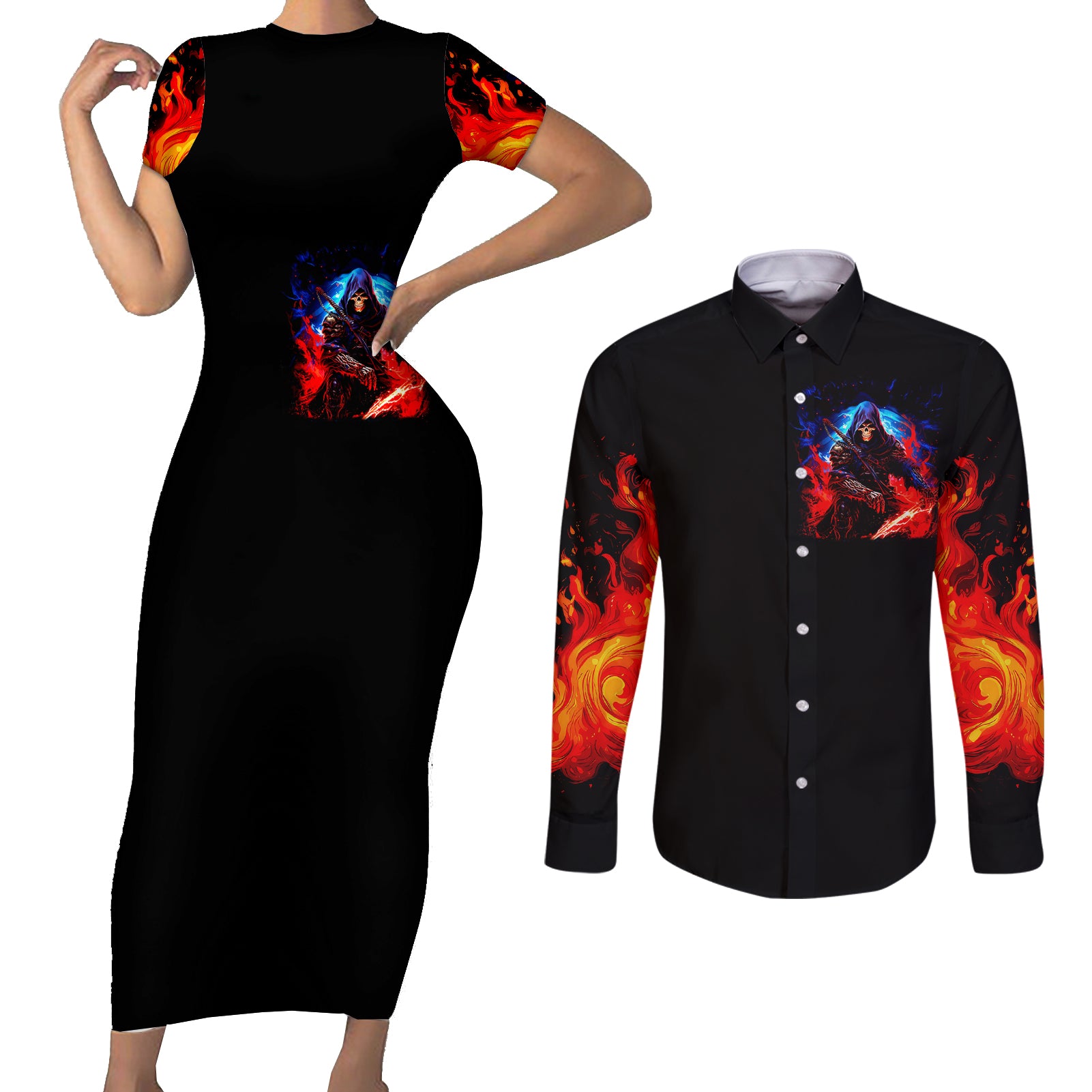 death-skull-couples-matching-short-sleeve-bodycon-dress-and-long-sleeve-button-shirts-of-course-im-going-to-hell