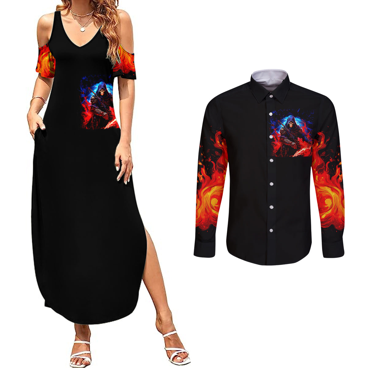 death-skull-couples-matching-summer-maxi-dress-and-long-sleeve-button-shirts-of-course-im-going-to-hell