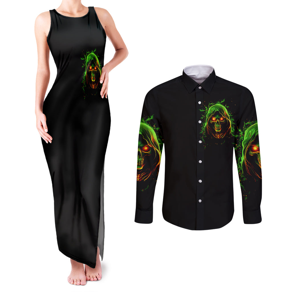 fire-death-skull-couples-matching-tank-maxi-dress-and-long-sleeve-button-shirts-the-only-thing-that-can-stop-is-me