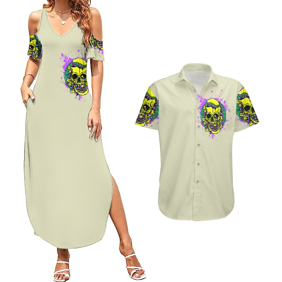 flower-skull-couples-matching-summer-maxi-dress-and-hawaiian-shirt-iam-who-iam-your-approval-isnt-need