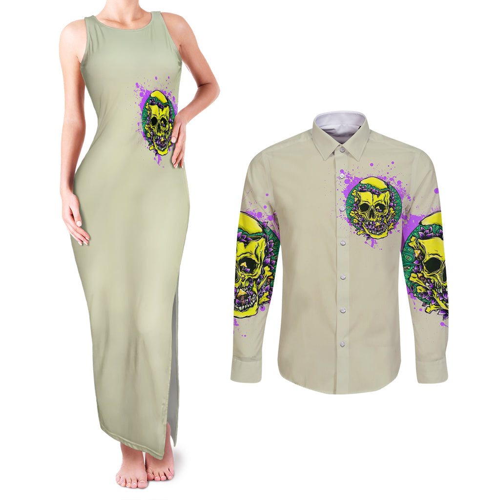 flower-skull-couples-matching-tank-maxi-dress-and-long-sleeve-button-shirts-iam-who-iam-your-approval-isnt-need