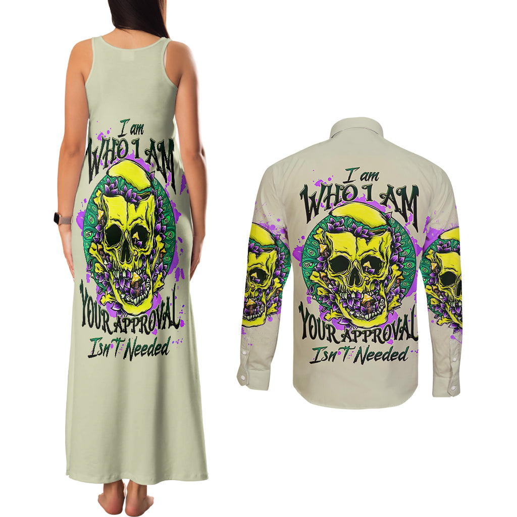 flower-skull-couples-matching-tank-maxi-dress-and-long-sleeve-button-shirts-iam-who-iam-your-approval-isnt-need